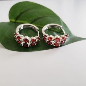 ⭐3/$20 Orange Rhinestone Silver Huggie Earrings